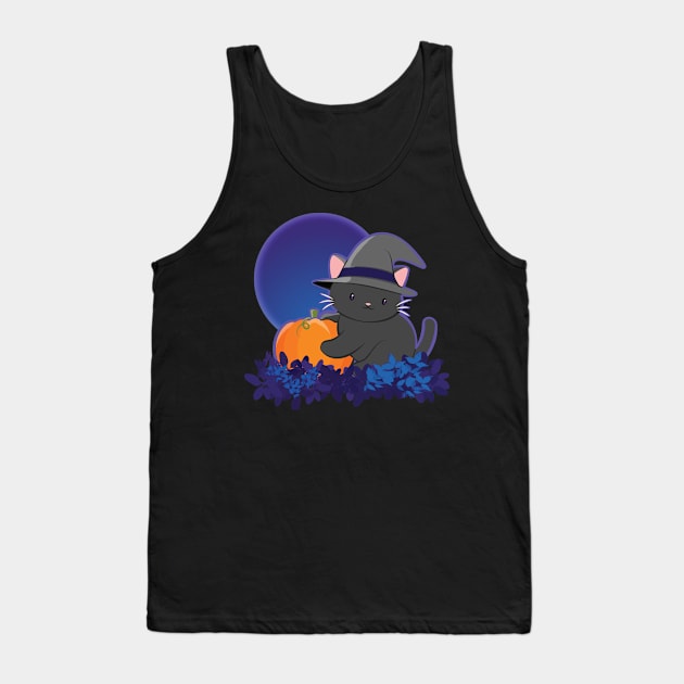 Halloween Black Cat with Pumpkin Tank Top by Irene Koh Studio